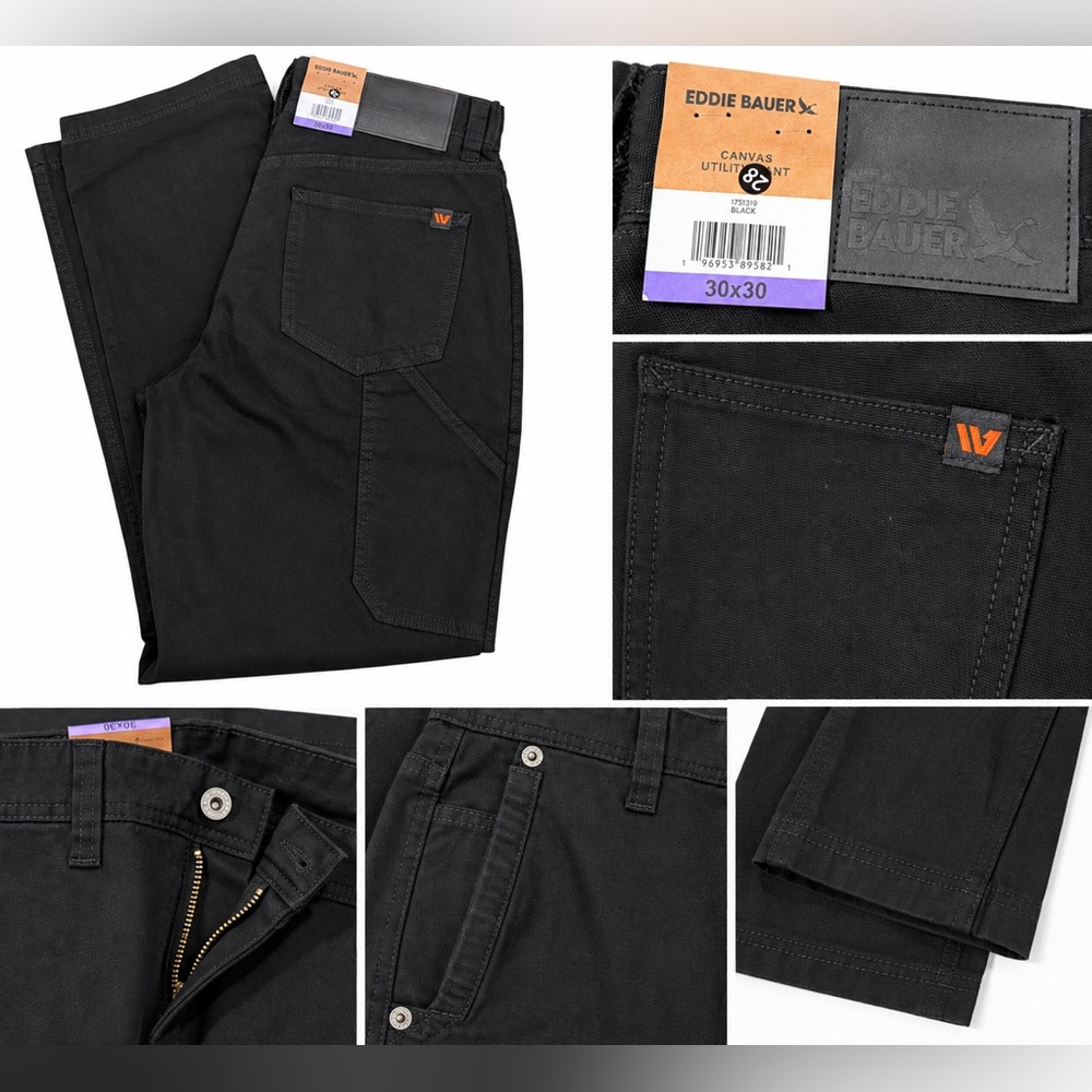 Eddie Bauer Men's Black Canvas Utility Jeans 30 x 30